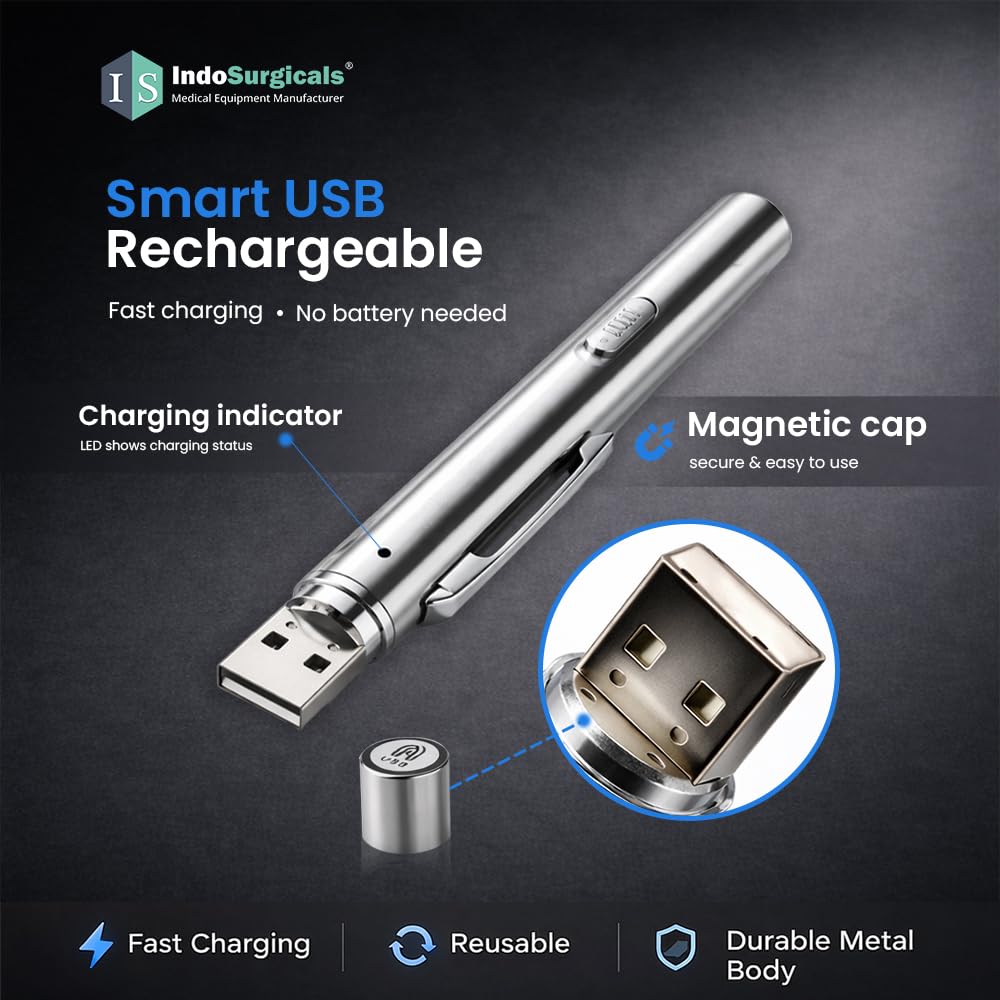 LED Pen Light for Doctors, USB Rechargeable Pen Torch, Dual Light for Eye & Clinical Examination Additional View
