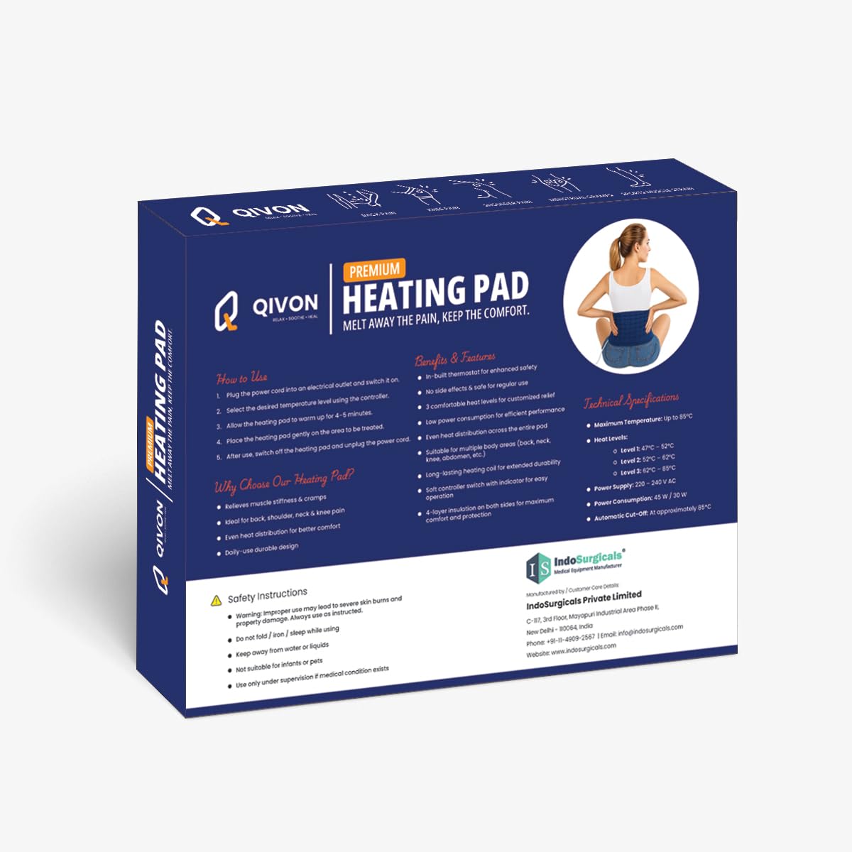 QIVON Electric Heating Pad for Pain Relief, Orthopedic Heat Therapy Belt with Temperature Controller for Back, Neck, Lumbar Pain Relief, Muscle Strain and Cramps Additional View