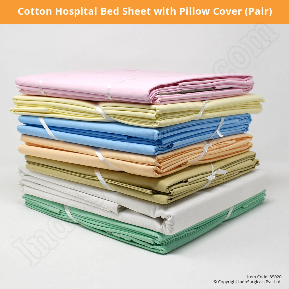 Hospital Poly Cotton Bed Sheet with Pillow Cover (Pair)