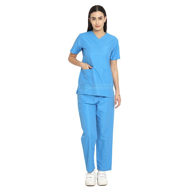 IndoSurgicals Scrub Suits for Women Doctors Poly Cotton (Faux Wrap Neck)