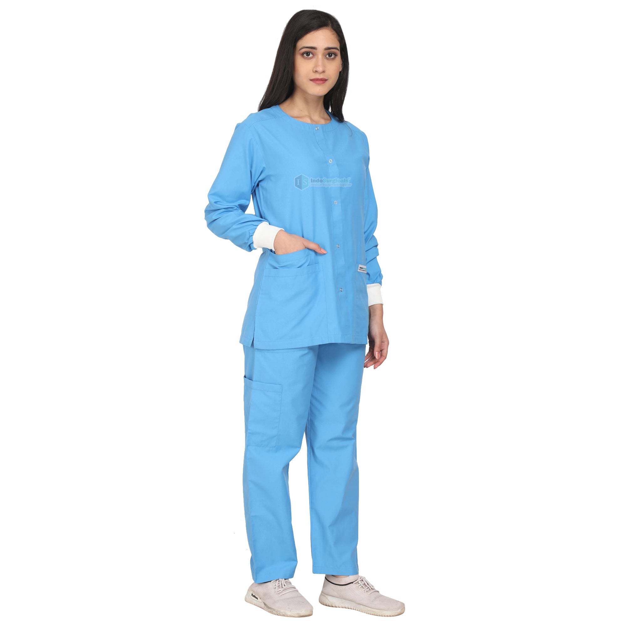 Female Scrub Jacket Set (Snap Closure) Full Sleeve with Knit Cuffs Additional View