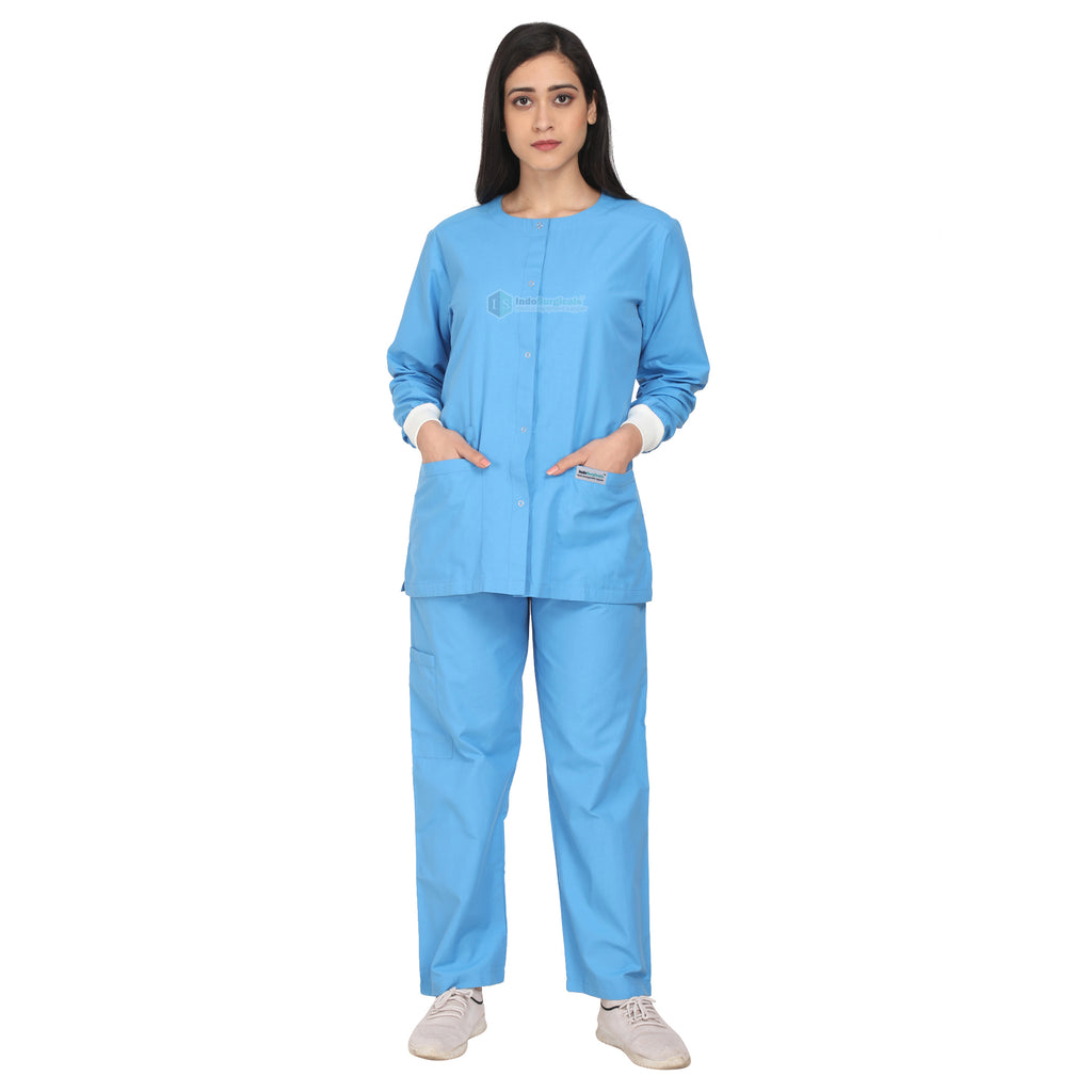 Female Scrub Jacket Set (Snap Closure) Full Sleeve with Knit Cuffs
