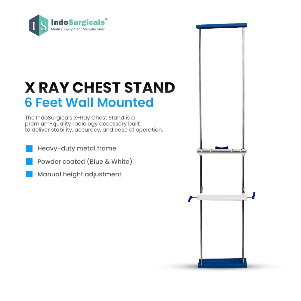 Chest Stand for X-Ray, Medical Imaging Equipment, Adjustable Height with Blue Accents - Wall Mounted Chest Stand (6 FEET) Additional View