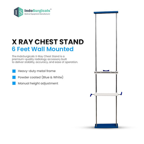 Chest Stand for X-Ray, Medical Imaging Equipment, Adjustable Height with Blue Accents - Wall Mounted Chest Stand (6 FEET) Additional View