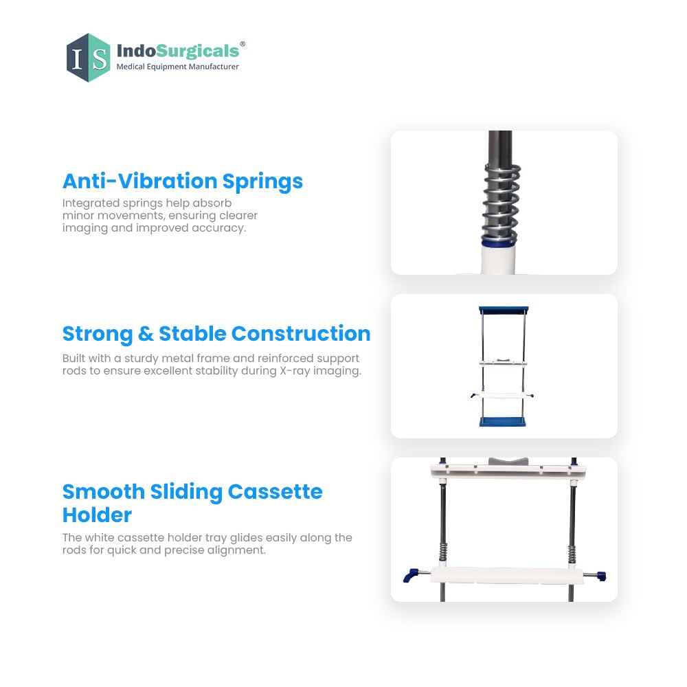 Chest Stand for X-Ray, Medical Imaging Equipment, Adjustable Height with Blue Accents - Wall Mounted Chest Stand (6 FEET) Additional View