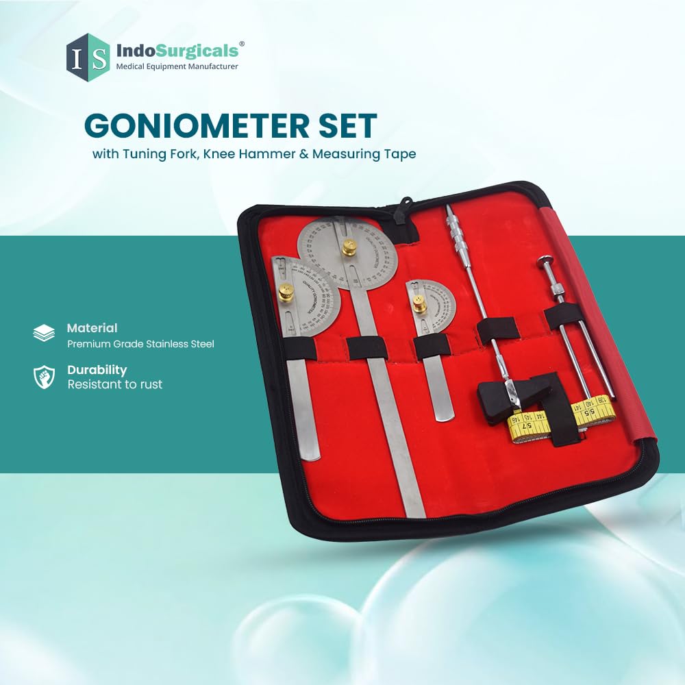 Goniometer Set of 3 with Knee Hammer & Measuring Tape with Tuning Fork