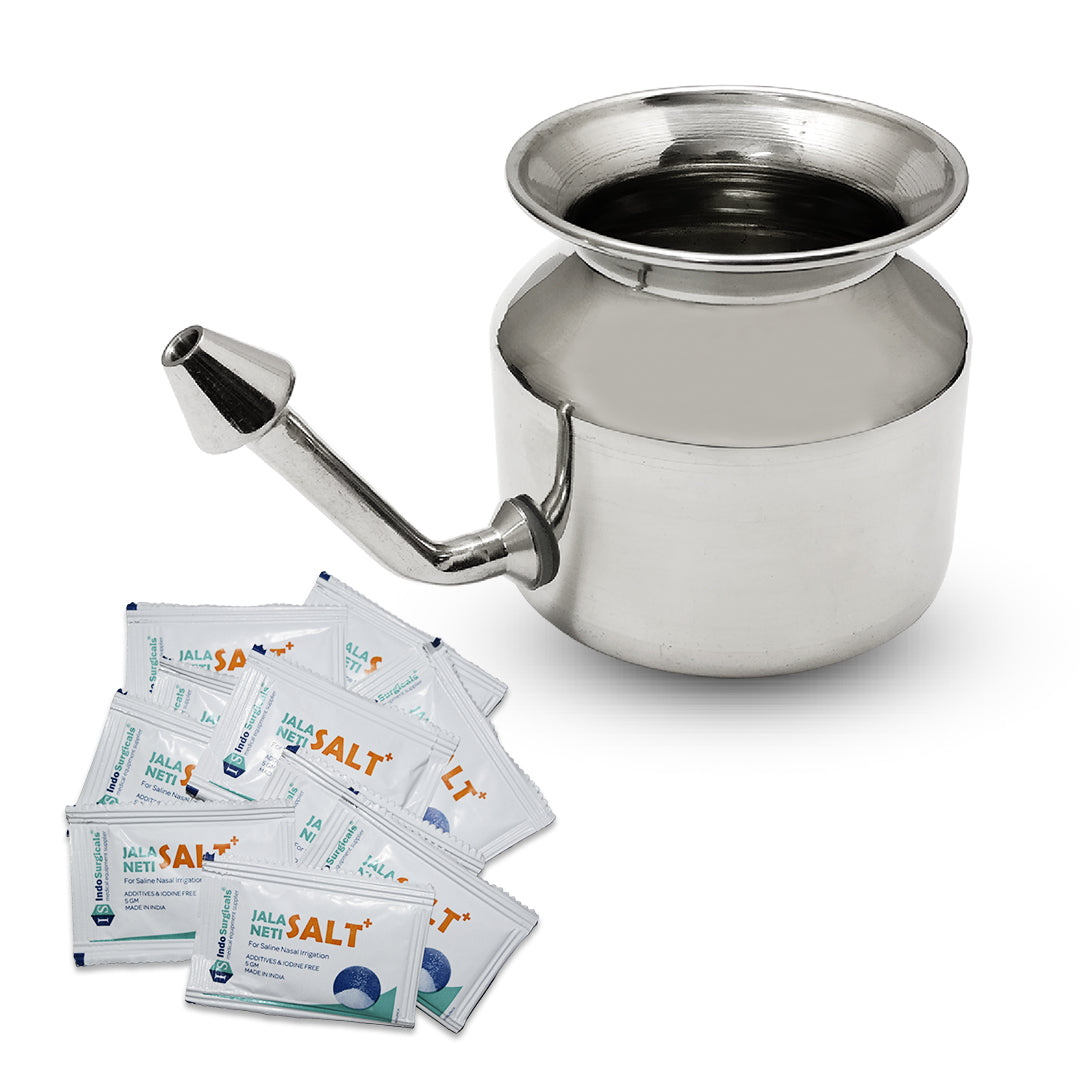 Stainless Steel Jala Neti Pot 500ml With 10 Sachet of Neti Salt