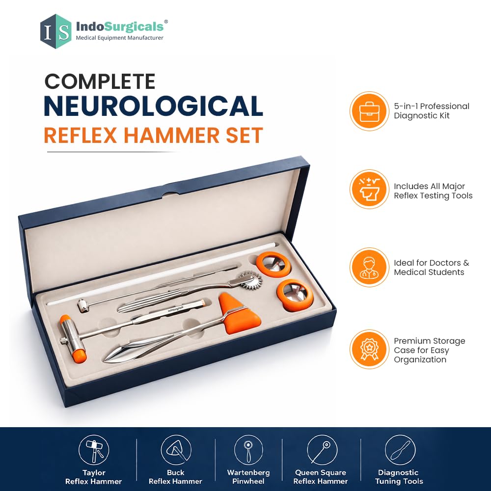 Neurological Reflex Hammer Set for Doctors & Medical Students | Medical Examination Hammer Set with Wartenberg Pinwheel, Babinski, Taylor, Buck & Queen Square Hammer