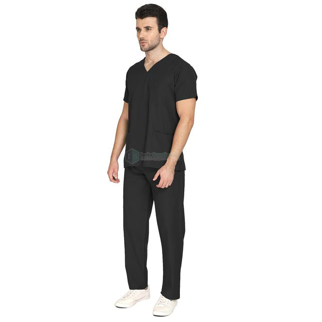 IndoSurgicals Scrub Suit for Doctors, Unisex, Poly Cotton (Black) Additional View