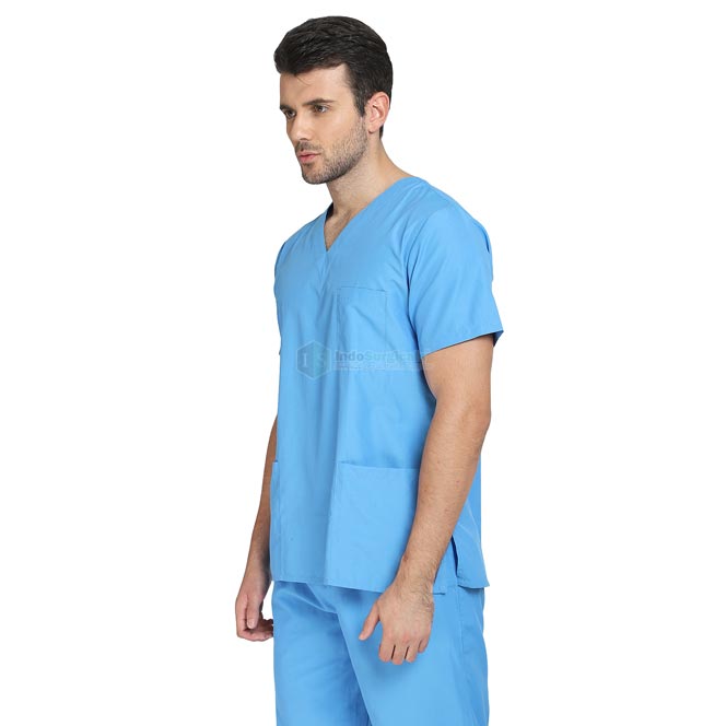 IndoSurgicals Scrub Suit for Doctors, Unisex, Poly Cotton (Sky Blue) Additional View
