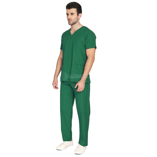 IndoSurgicals Scrub Suit for Doctors, Unisex, Poly Cotton (Bottle Green) Additional View