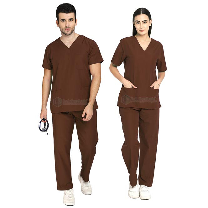 IndoSurgicals Scrub Suit for Doctors, Unisex, Poly Cotton (Brown)