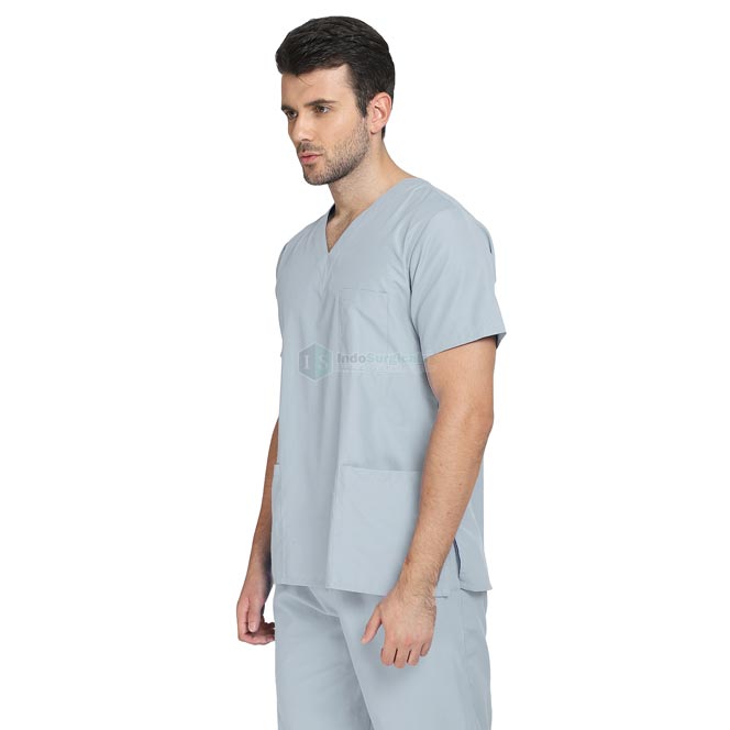 IndoSurgicals Scrub Suit for Doctors, Unisex, Poly Cotton (Grey) Additional View