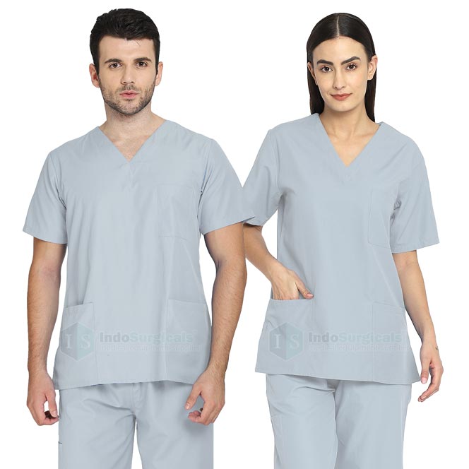 IndoSurgicals Scrub Suit for Doctors, Unisex, Poly Cotton (Grey)