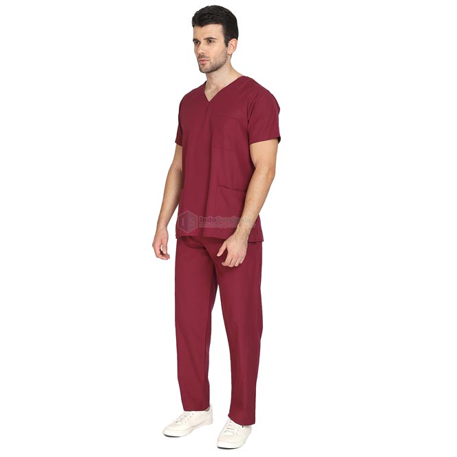 IndoSurgicals Scrub Suit for Doctors, Unisex, Poly Cotton (Maroon) Additional View