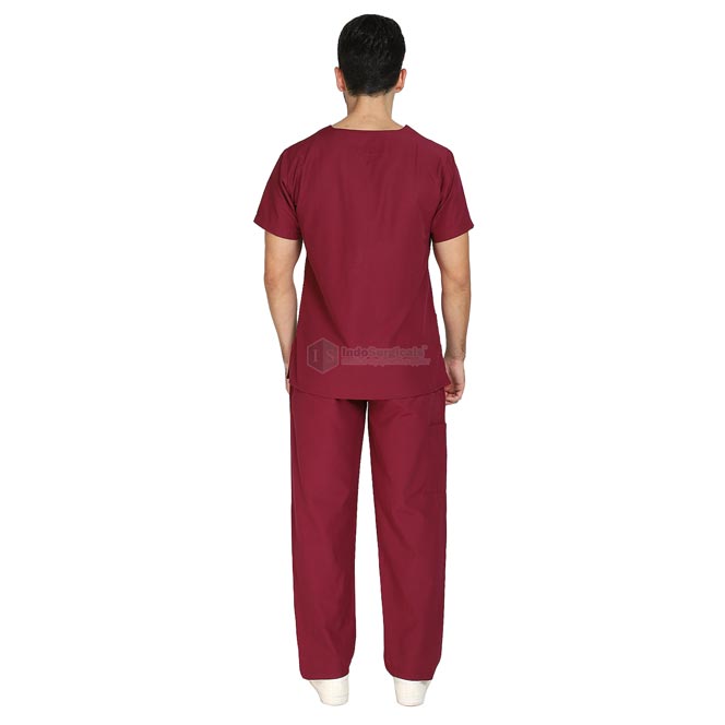 IndoSurgicals Scrub Suit for Doctors, Unisex, Poly Cotton (Maroon) Additional View