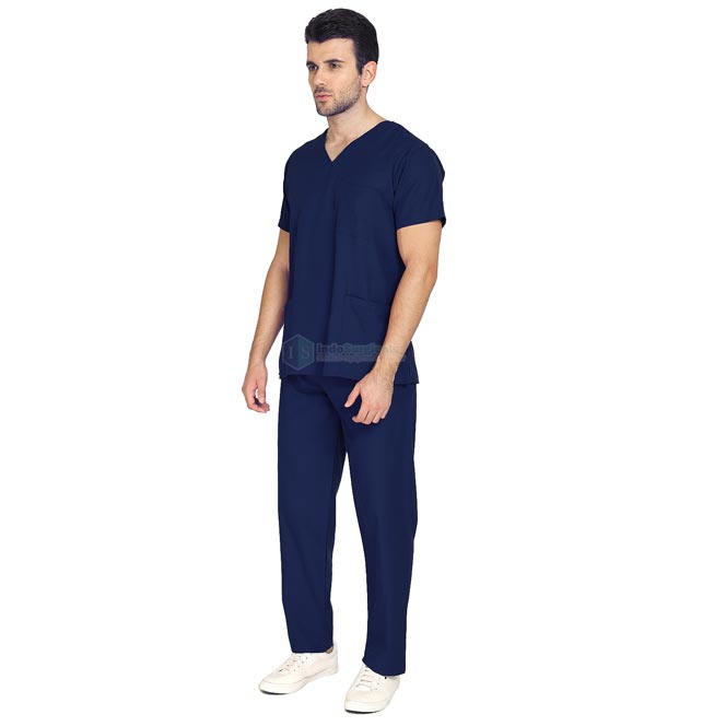 IndoSurgicals Scrub Suit for Doctors, Unisex, Poly Cotton (Navy Blue) Additional View