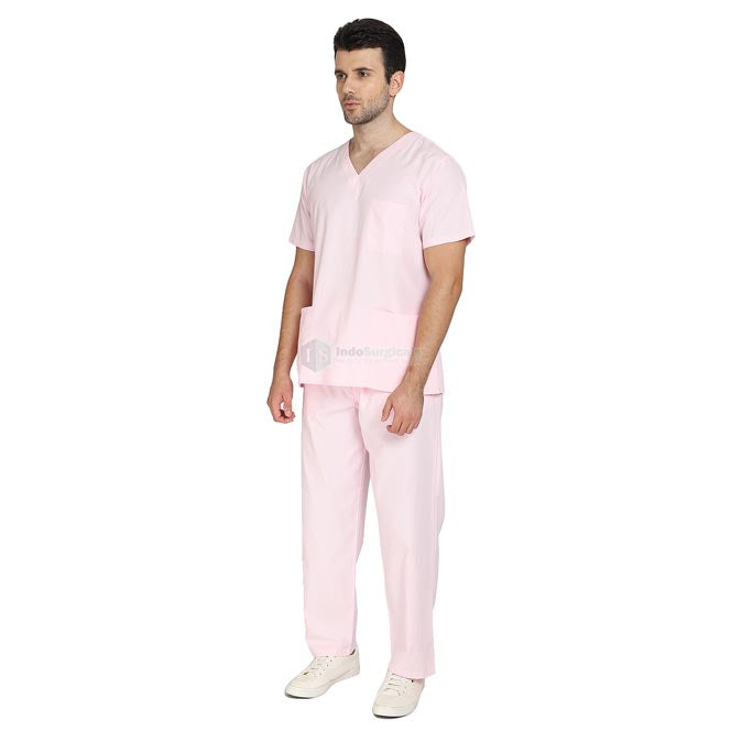IndoSurgicals Scrub Suit for Doctors, Unisex, Poly Cotton (Baby Pink) Additional View