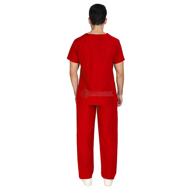 IndoSurgicals Scrub Suit for Doctors, Unisex, Poly Cotton (Red) Additional View