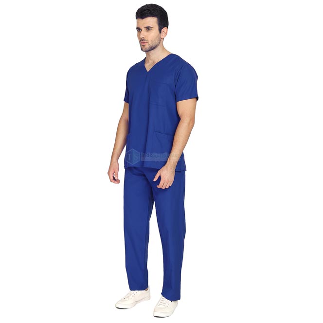 IndoSurgicals Scrub Suit for Doctors, Unisex, Poly Cotton (Royal Blue) Additional View