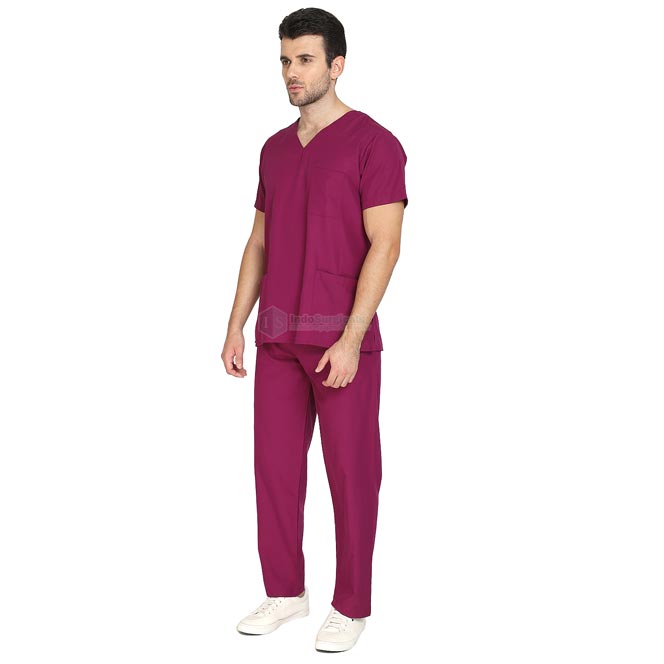 IndoSurgicals Scrub Suit for Doctors, Unisex, Poly Cotton (Wine) Additional View