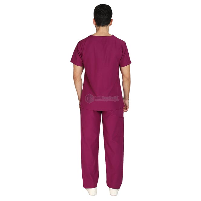 IndoSurgicals Scrub Suit for Doctors, Unisex, Poly Cotton (Wine) Additional View